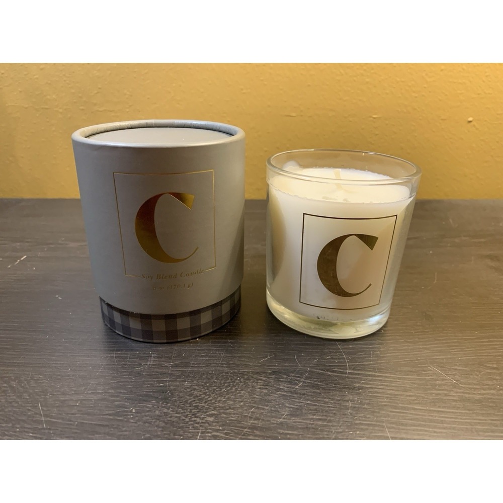 Modern Expressions Monogram Letter C Soy Scented Fresh Candle Gray Gingham